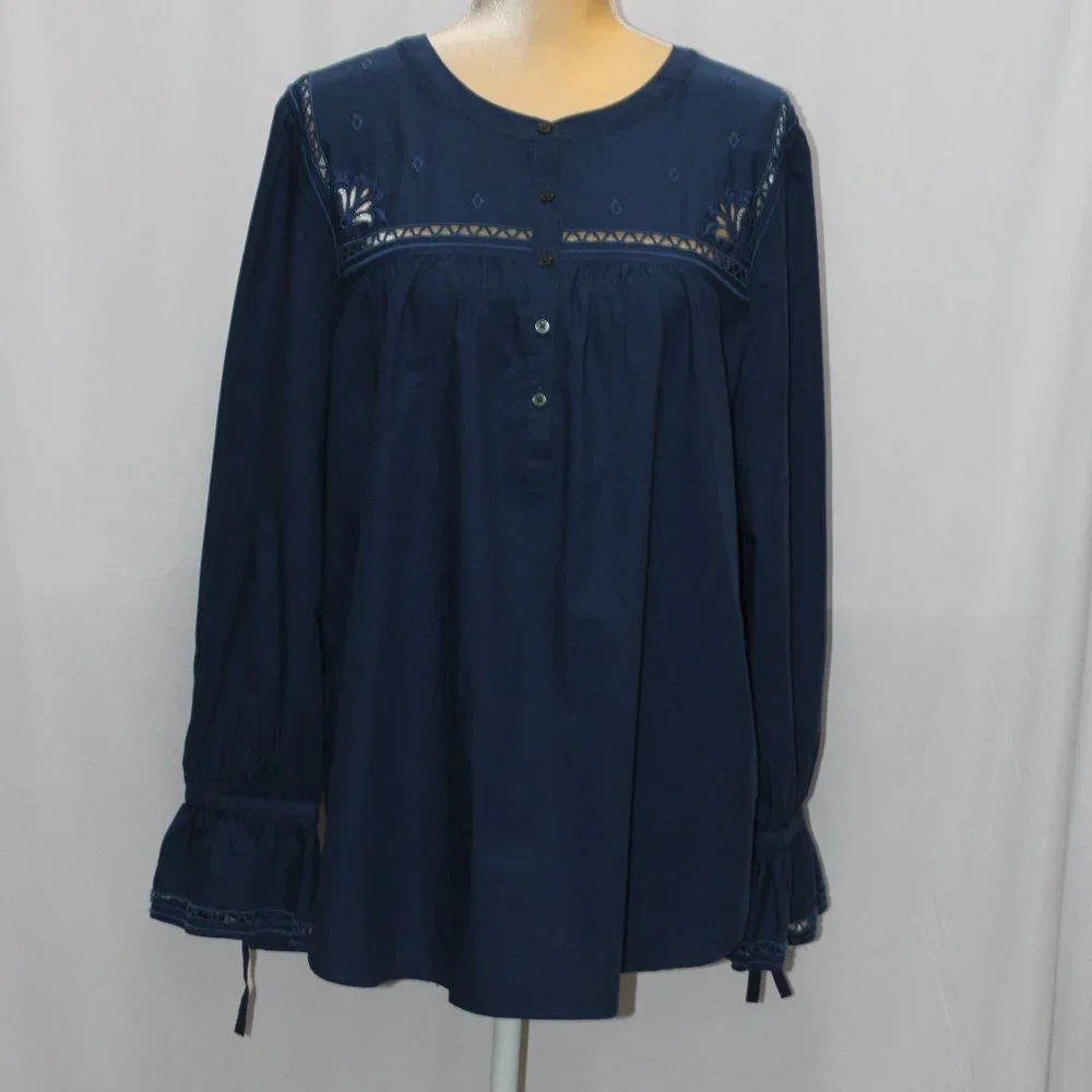 Loft Dark Navy Boho Puff Long Sleeve Top
